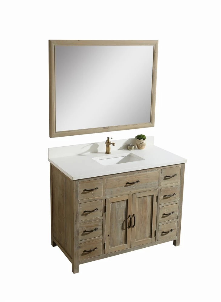Distressed Solid Wood Bathroom Cabinet Natural Stone Bathroom Furniture
