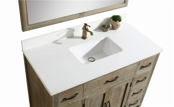 Distressed Solid Wood Bathroom Cabinet Natural Stone Bathroom Furniture