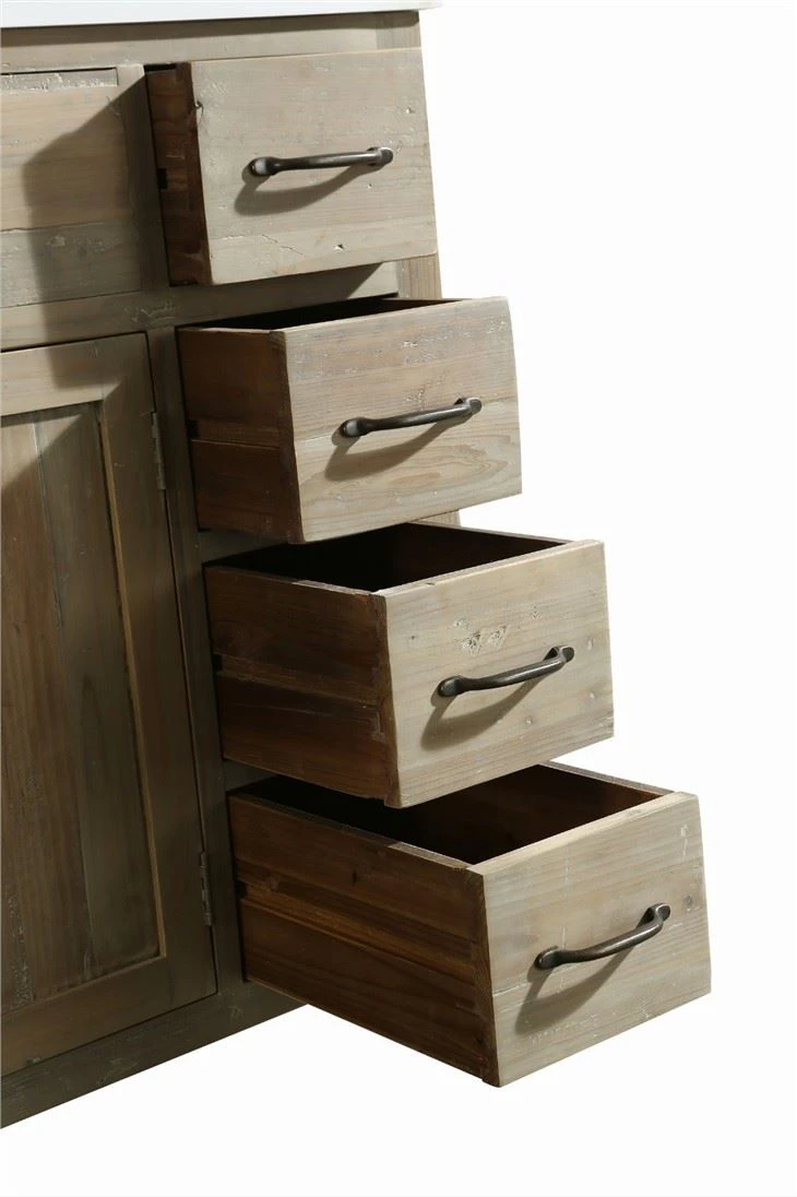 Distressed Solid Wood Bathroom Cabinet Natural Stone Bathroom Furniture