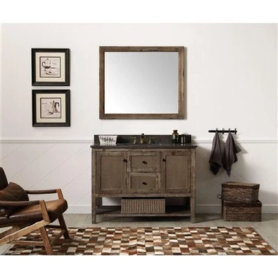 Kabinè mawon ak vanite lavabo blan seramik